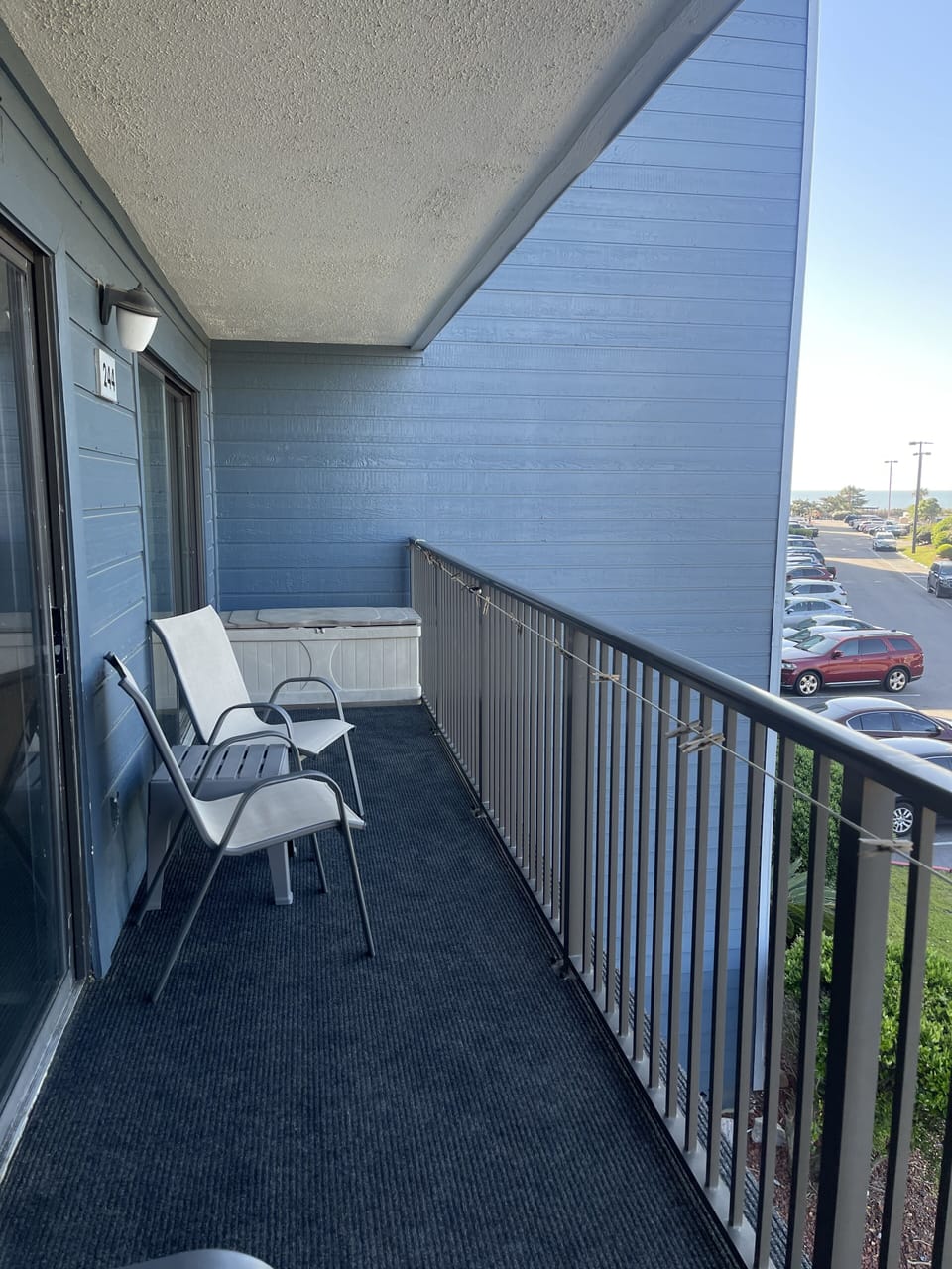 Balcony with a treasure box full of goodies.