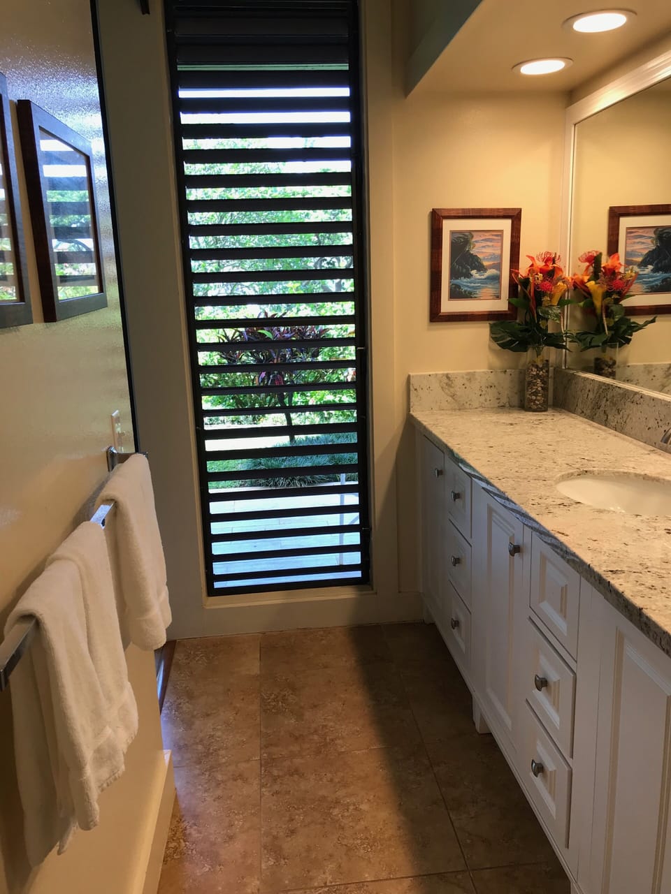 En suite Master bathroom with 9 foot counter