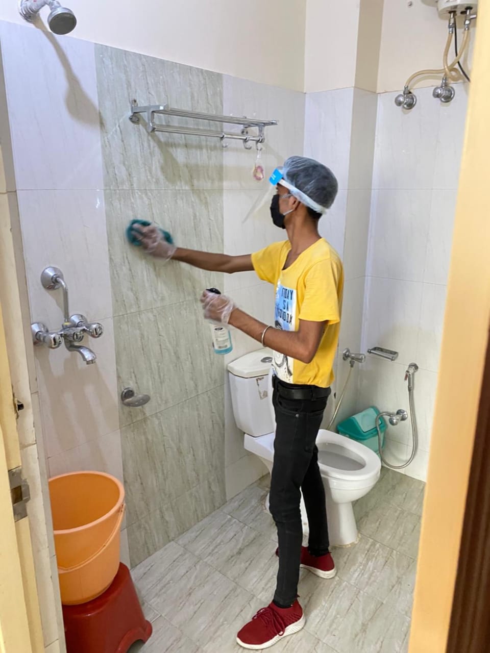 Shower, slippers, towels
