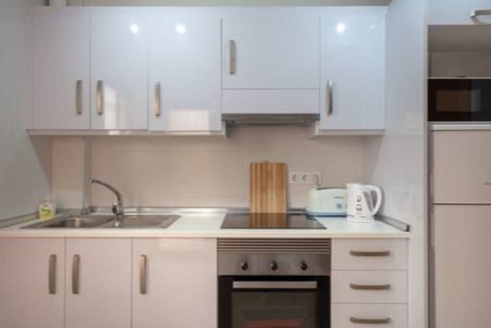 Large home from home kitchen.  Cooker, hob, fridge/freezer, microwave, kettle