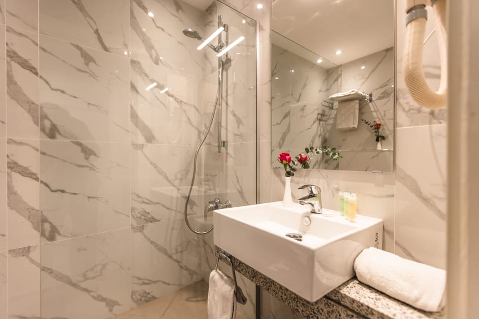 Free toiletries, hair dryer, bidet, towels