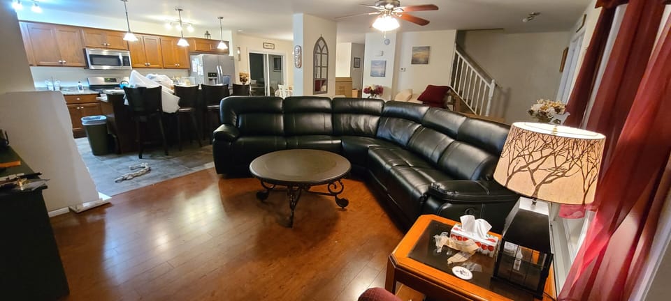 new leather sectional in living room