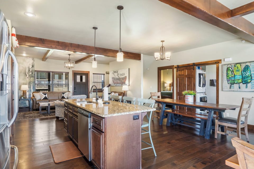 Two tables and a bar table to seat the whole family!