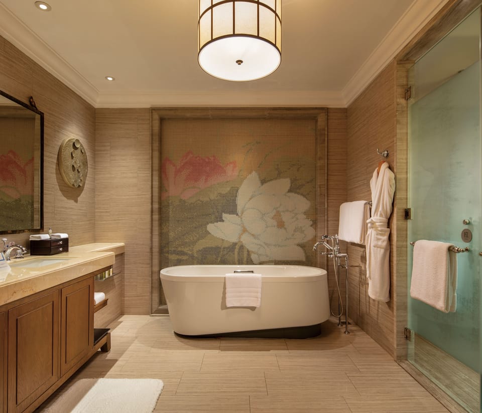 Hair dryer, bathrobes, slippers, towels
