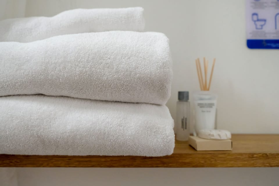Shower, free toiletries, hair dryer, towels