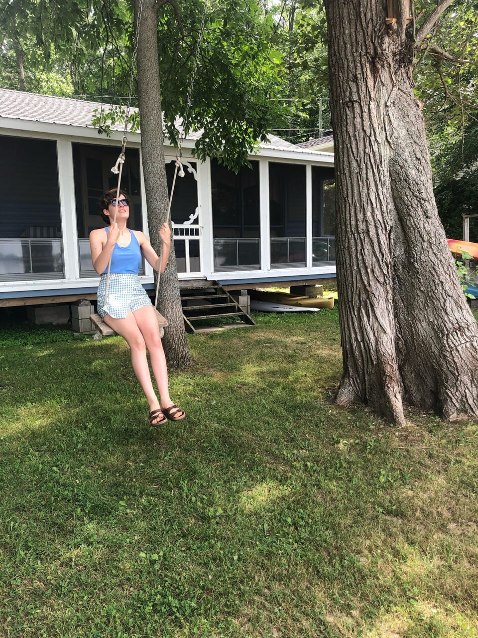 Swing in front yard facing lake