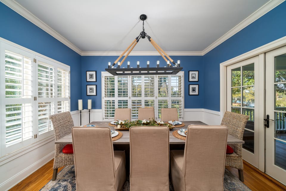 The dining room table seats 8