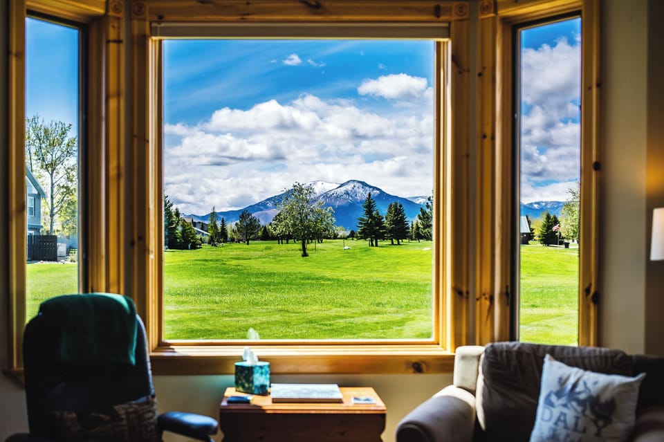 The best view in the house - Mt Maurice is framed by the Den picture window.