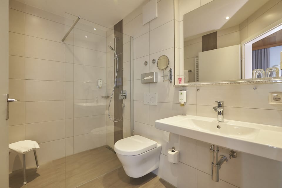 Double Room (Dorfschule) | Bathroom | Shower, free toiletries, hair dryer
