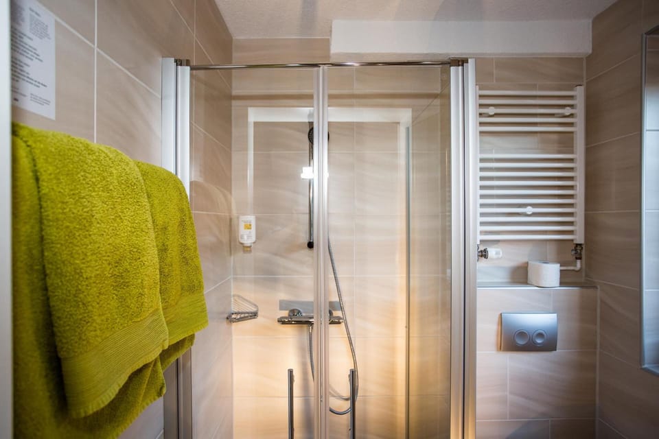 Shower, free toiletries, hair dryer, towels