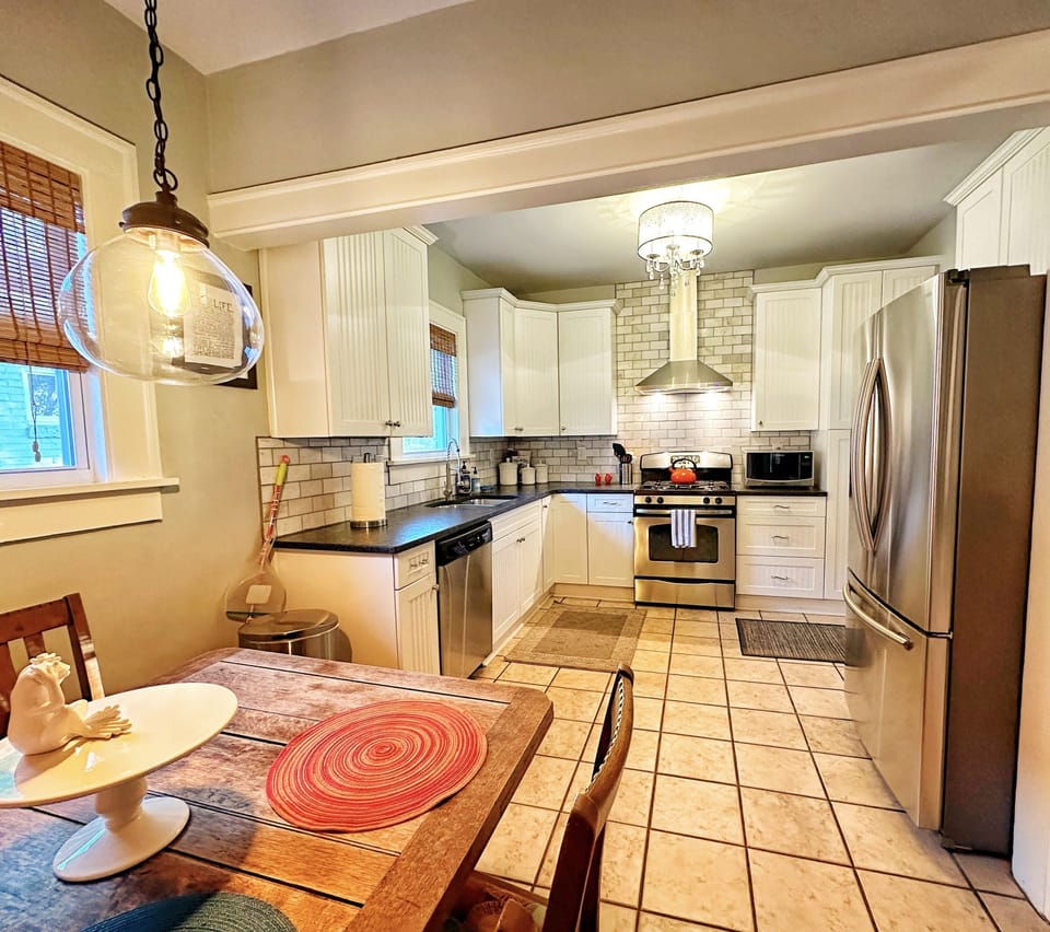 Kitchen is stocked with all the essentials and then some.