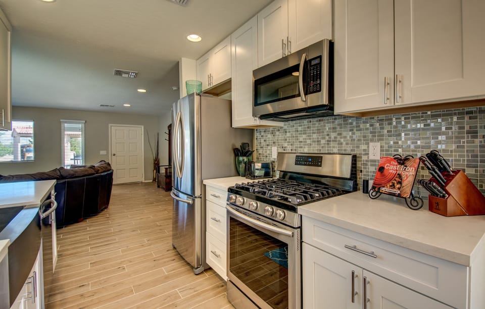 Kitchen area opens up to Living Room