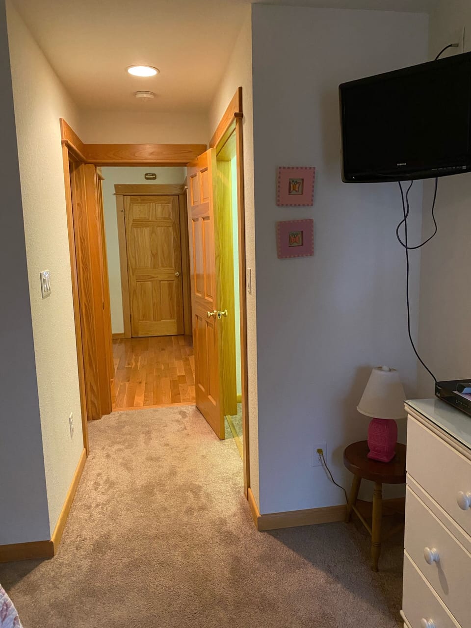 Tan Carpet of Pink Bedroom