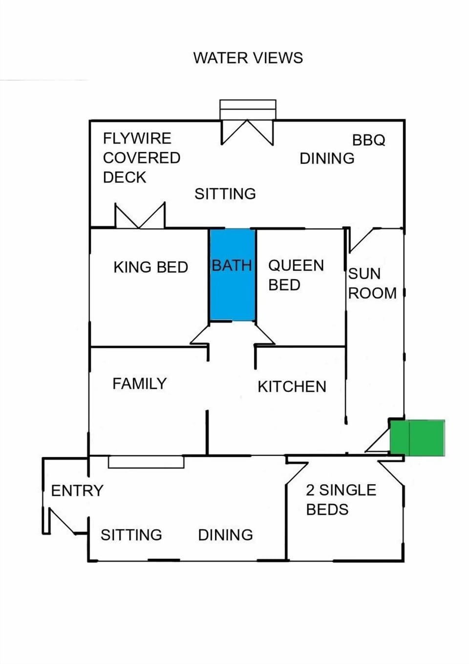 House layout - 1queen bed and 1single bed now in bedroom 3