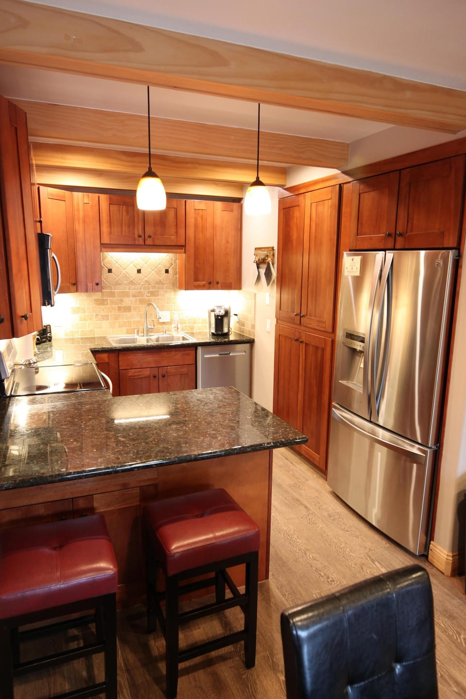 Kitchen with bar area.