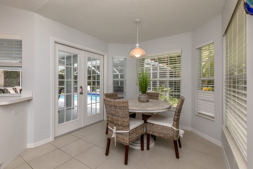 Bright breakfast nook seats four people.