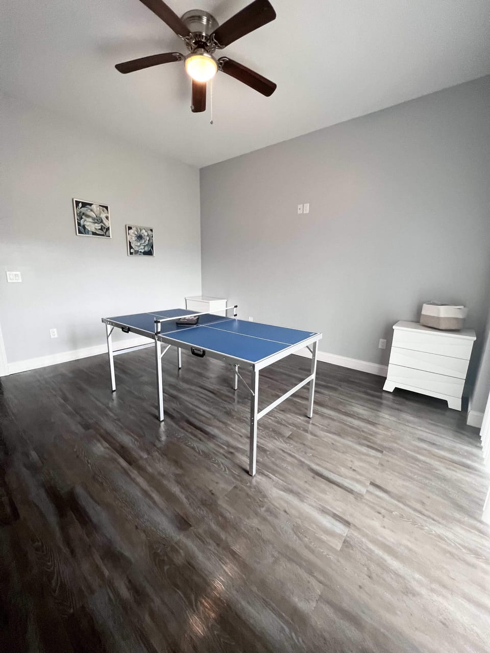 Game room with ping pong table