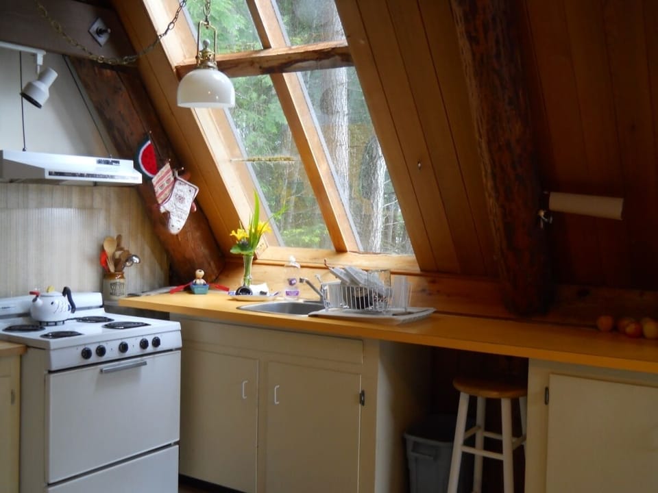 Kitchen Sink Window Looks Out to Forest, Beach & Water Views