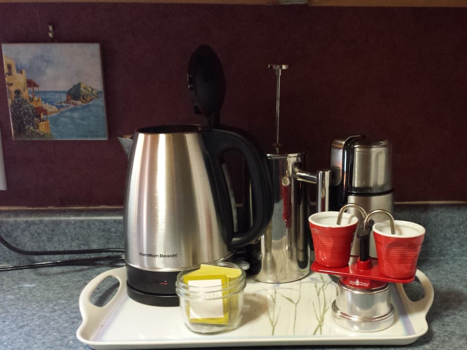 All you need for a great cup of coffee.  Plenty of tea as well.