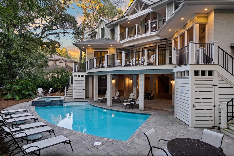 Back of the house. Pool and spa (heated for a fee).