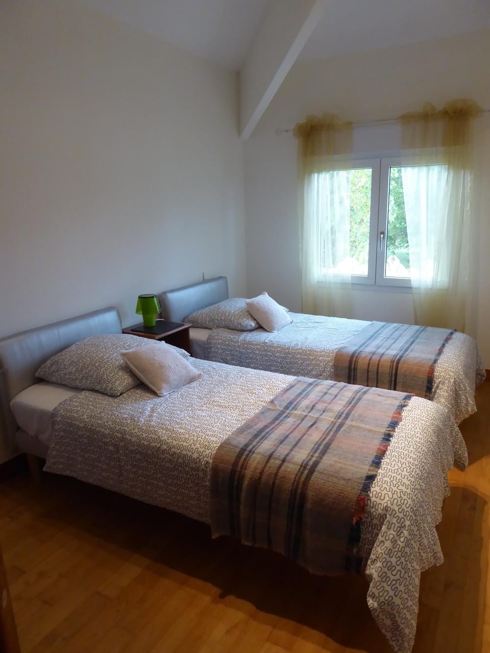 Comfortable and spacious twin room with garden views.