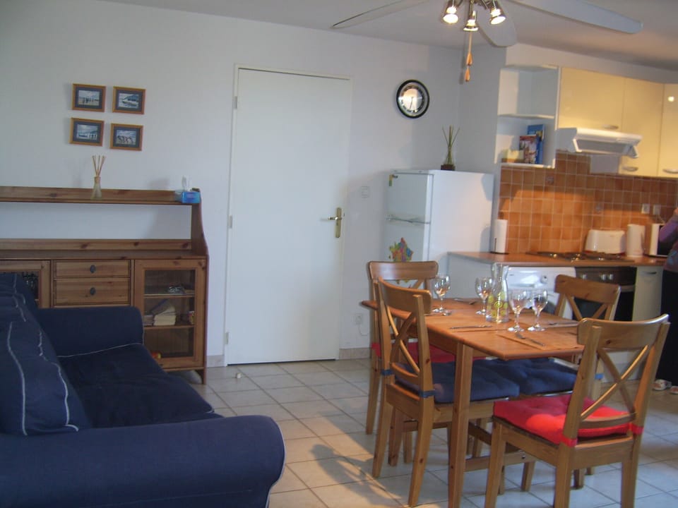 living area and kitchen