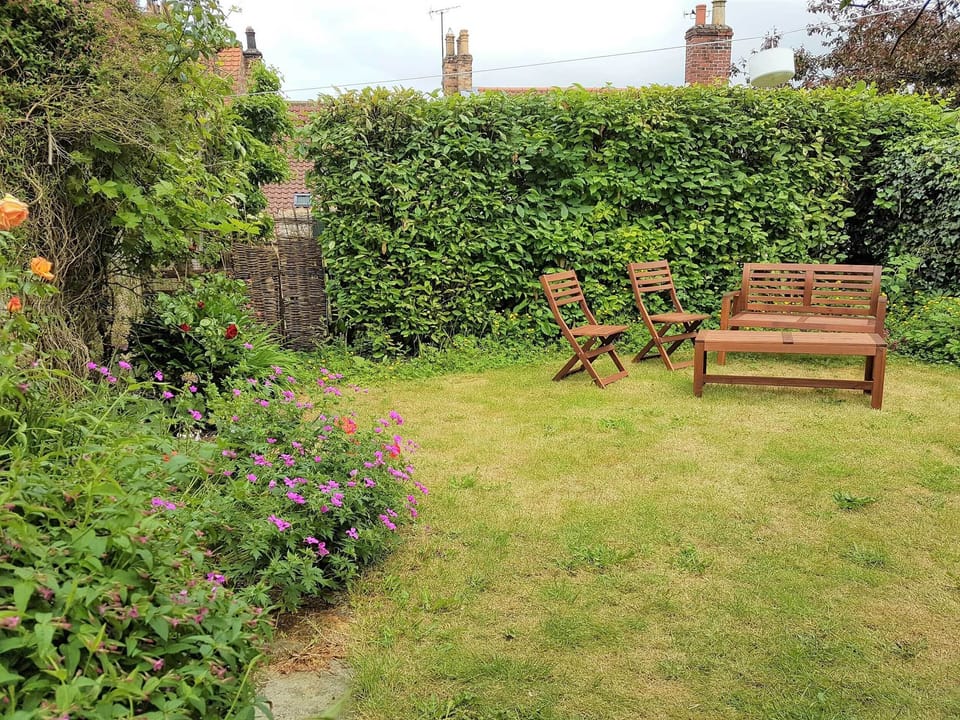 Private garden with gorgeous flowers and plants.