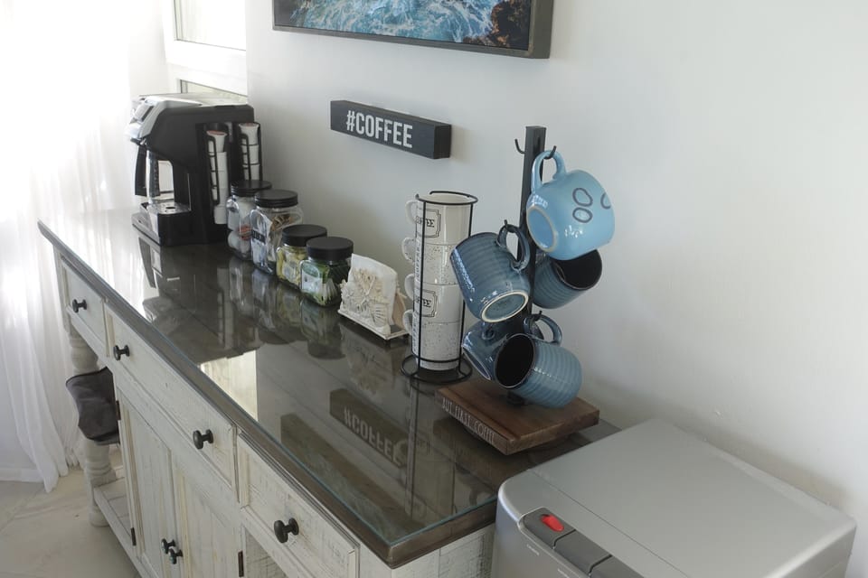 Coffee (Tea) Bar is stocked w Sugar/Sweetener Options & starter of Keurig Pods