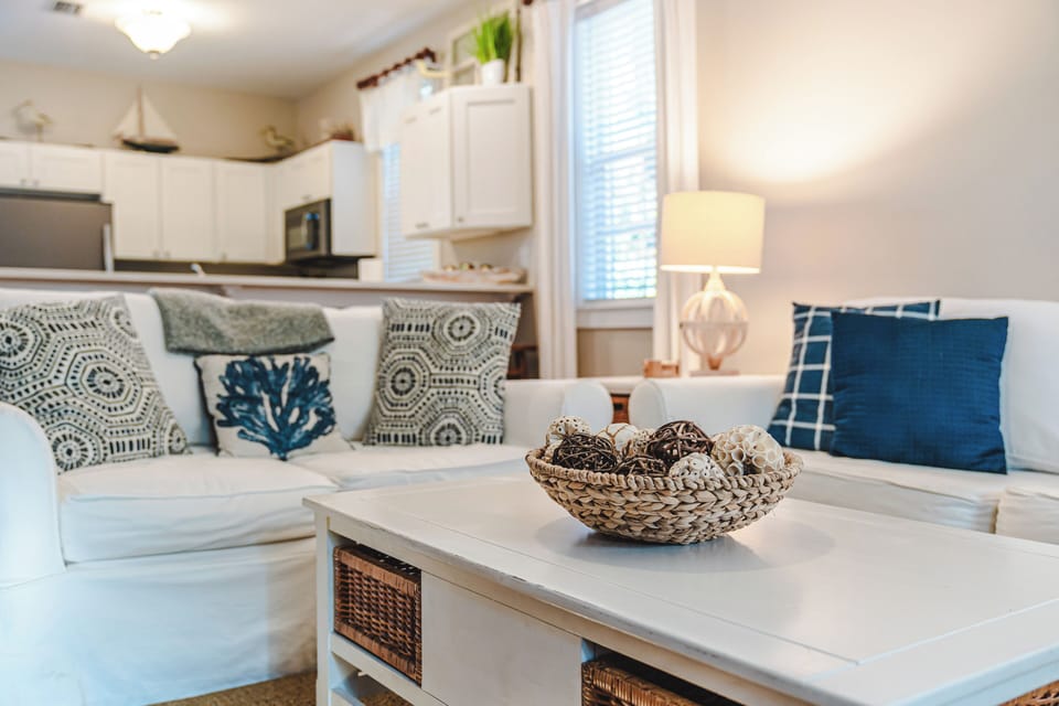 The living area is comfy and cozy. Put your feet up and enjoy!