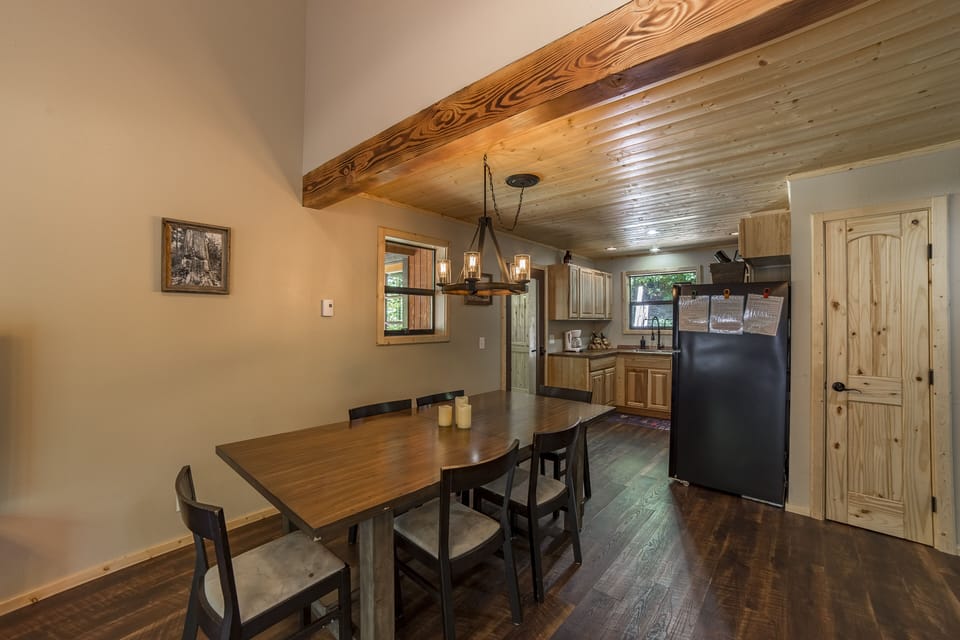 Natural hand crafted barn table to enjoy all your meals or play games.