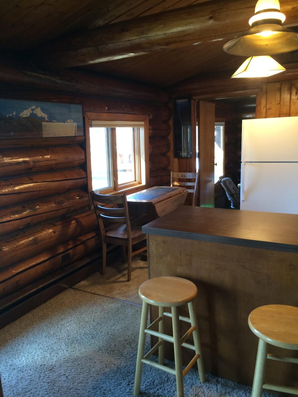 The kitchen where it joins the "garage."