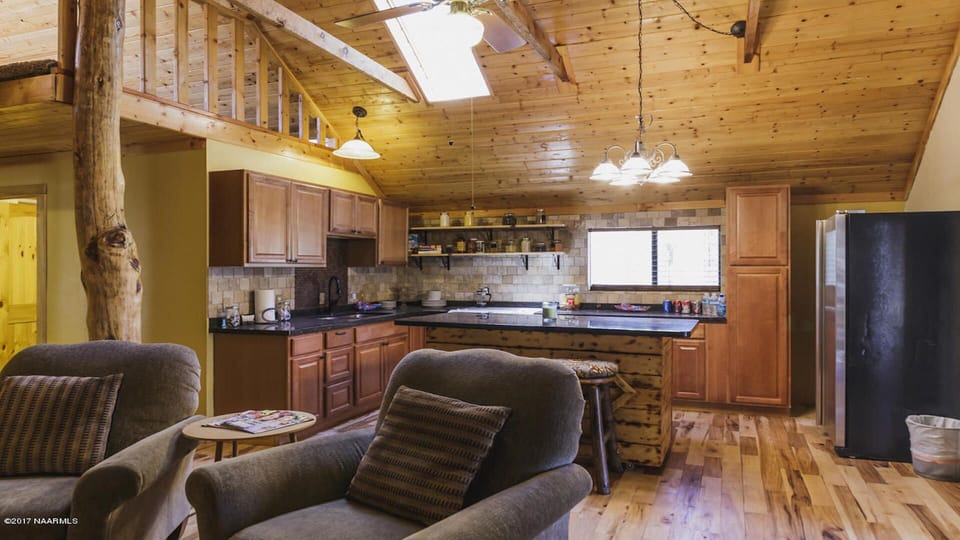 Kitchen and living room. 