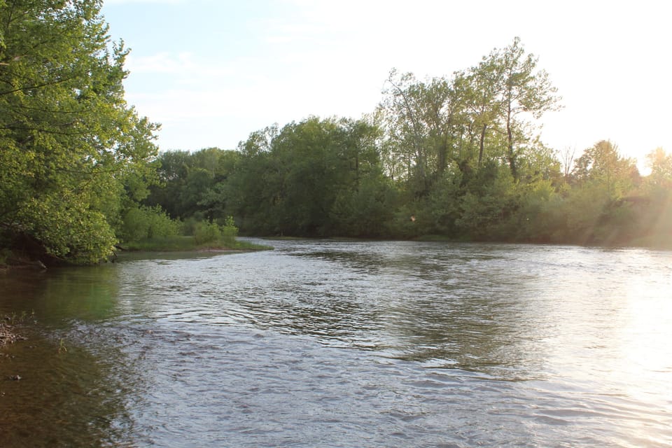 View from our amazing gravel bar, perfect for wading and launching your canoe