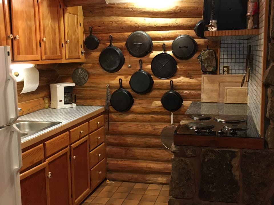 Kitchen Photo (2019) w/ Antique and Well Seasoned Griswold Cast Iron Pans
