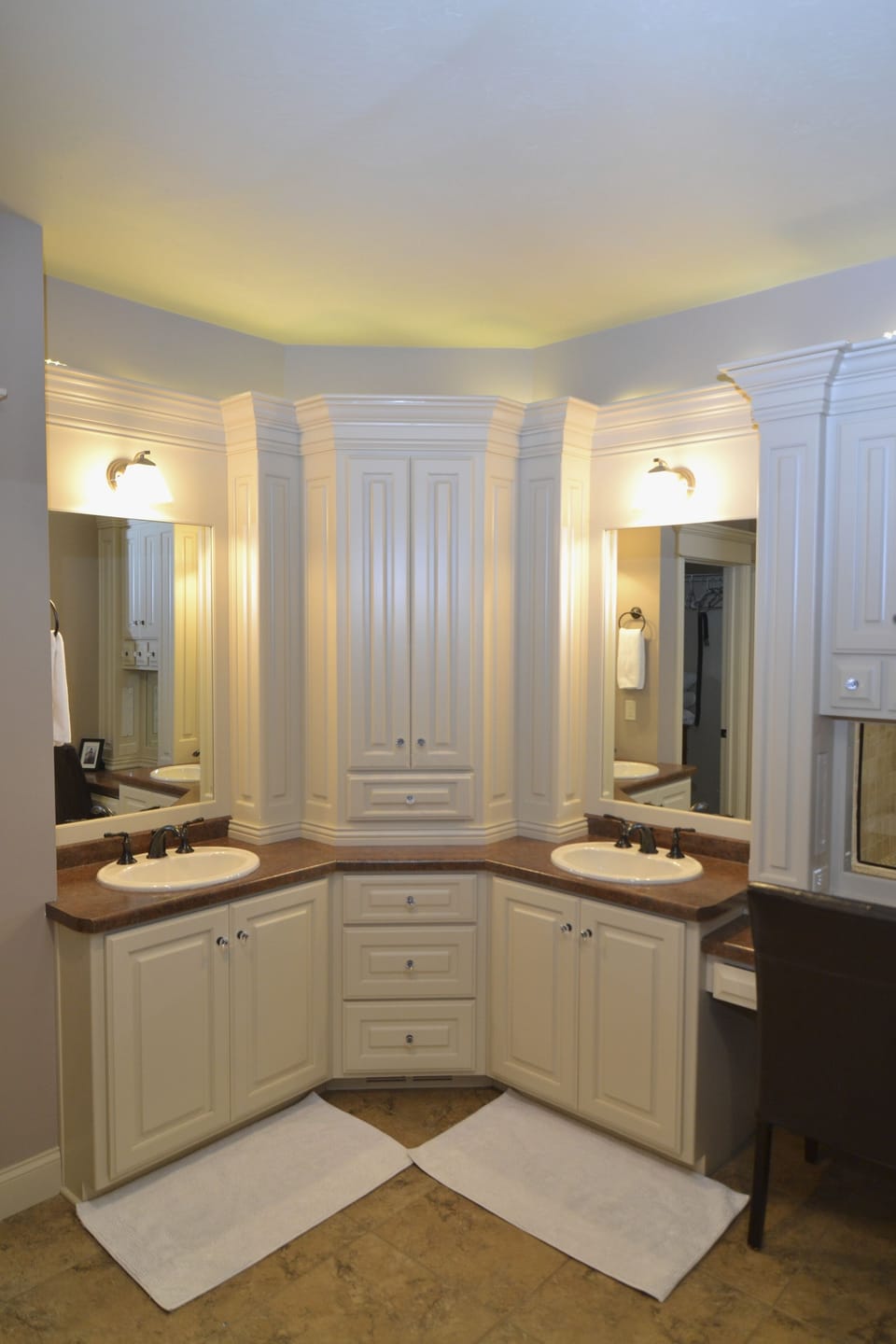 Master Bathroom--1st floor. double vanities, custom tiled walk-in shower