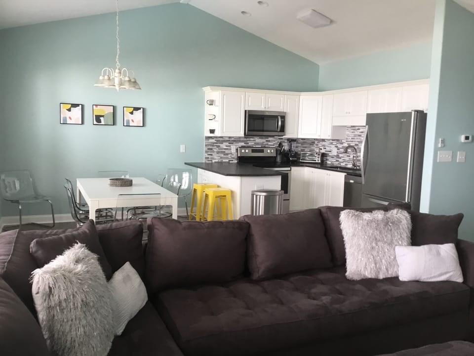 Comfortable, deep seating sectional sofa in living room.