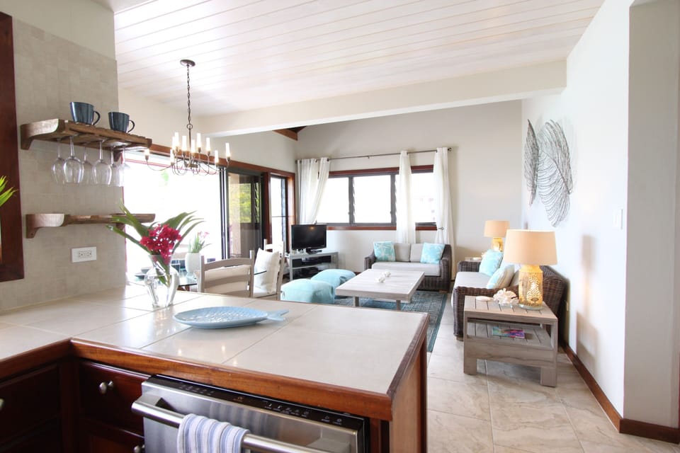 The bright and airy great room from the kitchen