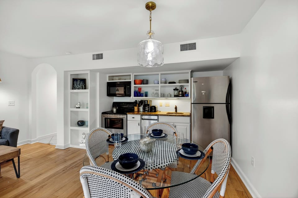 Living Space, Dining Table, and Kitchen