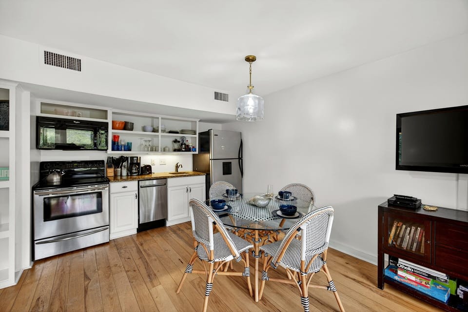 Living Space, Dining Table, and Kitchen