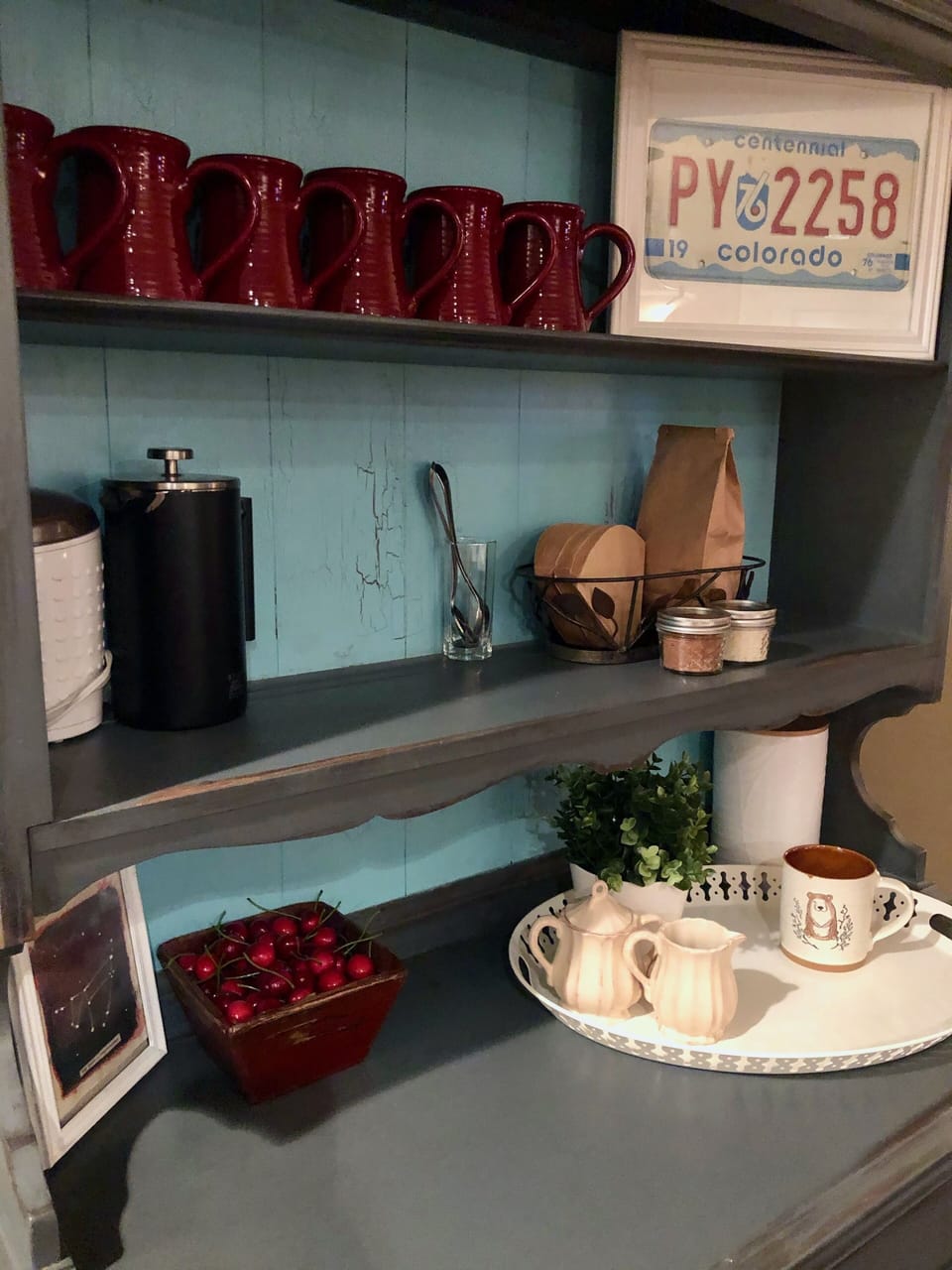 NEW coffee nook. We have a french press, grinder, pour over, and a drip machine