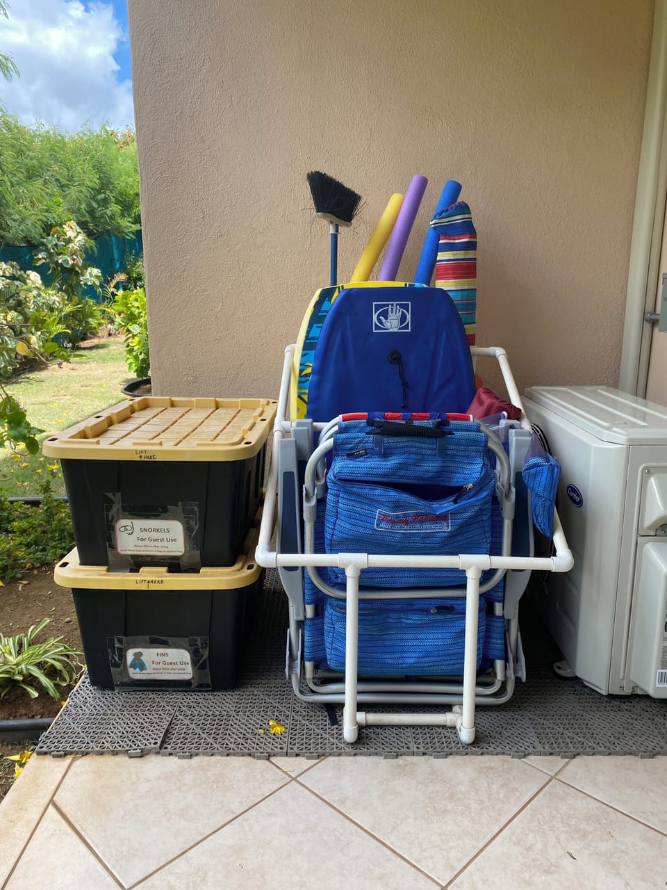 Beach chairs, boogie boards, umbrellas, snorkels, masks/fins, noodles for guests