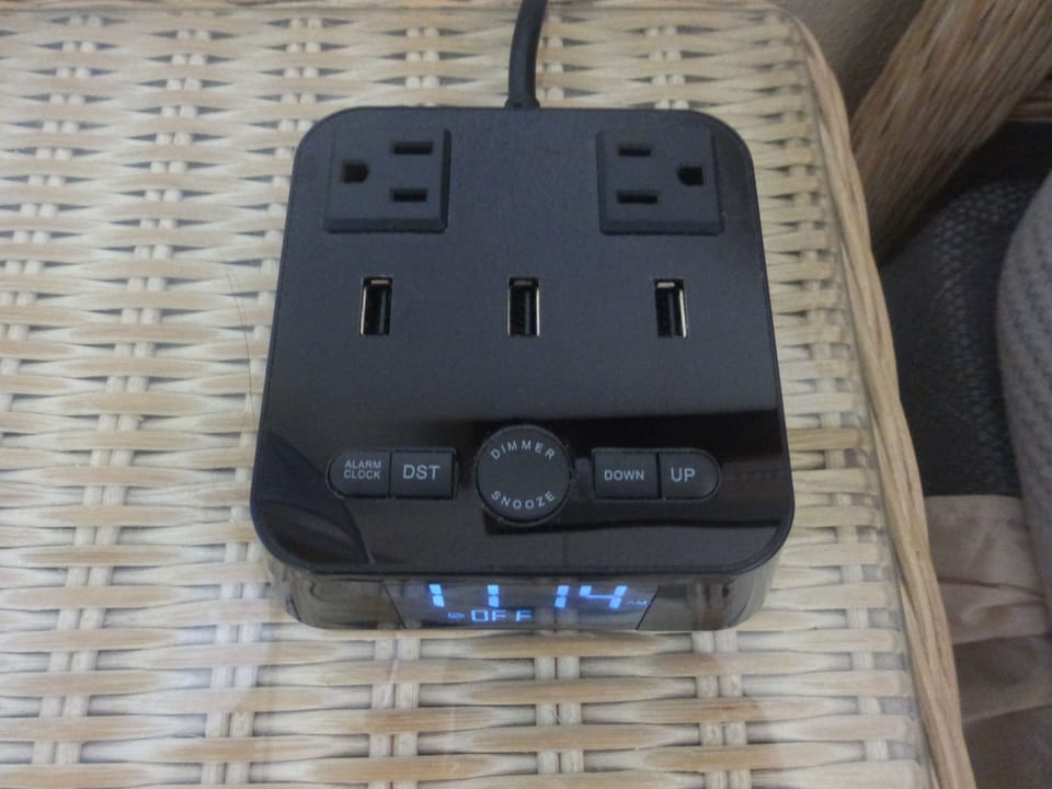 Charging stations on both night stands in the bedroom.
