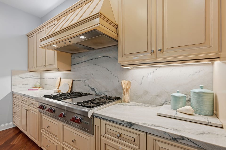 High end appliances  and ample counter space make home cooked meals a breeze