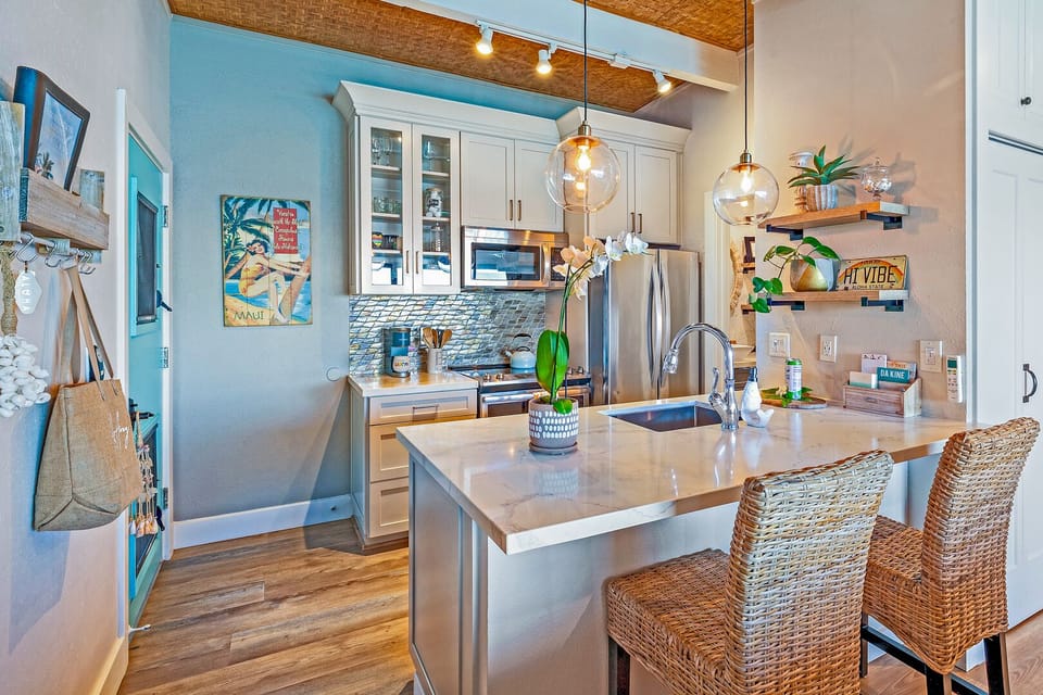 Full kitchen with stainless steel appliances