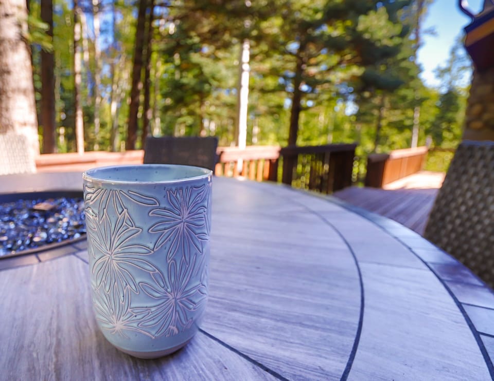 Enjoy connecting time outdoors with the round table for 6 and the fire pit.