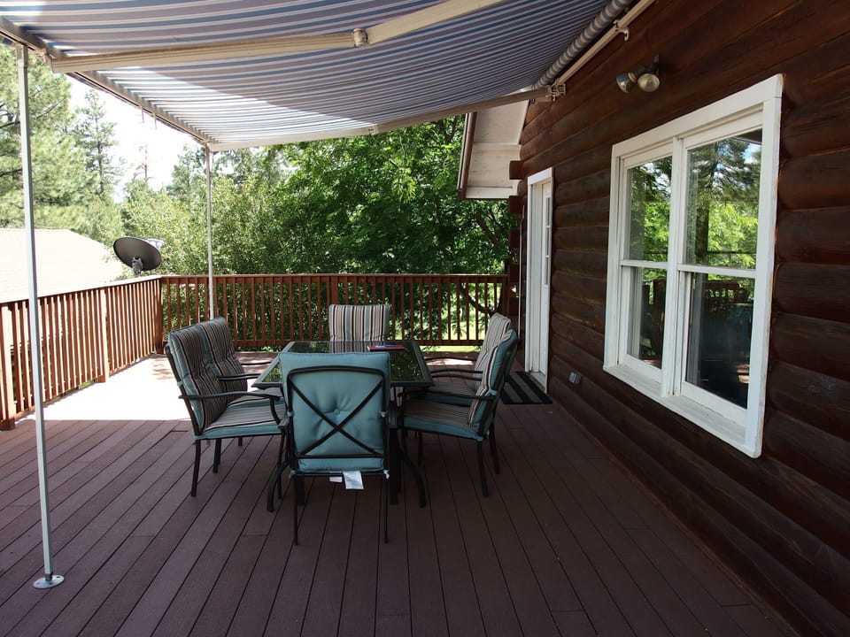 The patio with sunshade is a great place to enjoy the view