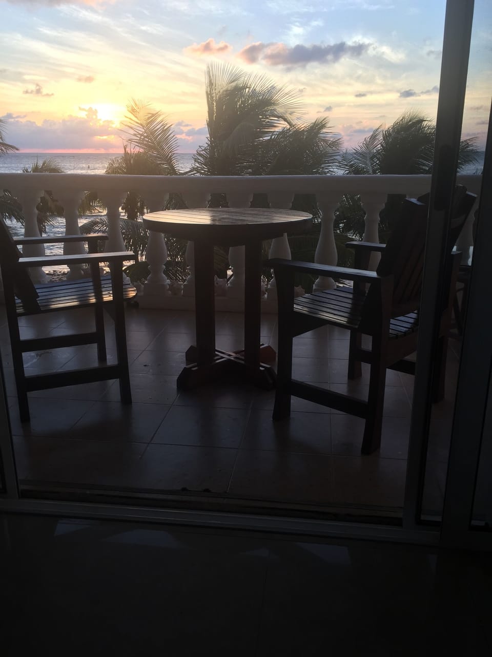 Balcony at sunset. Bright red Caribbean sunrises are amazing too. 
