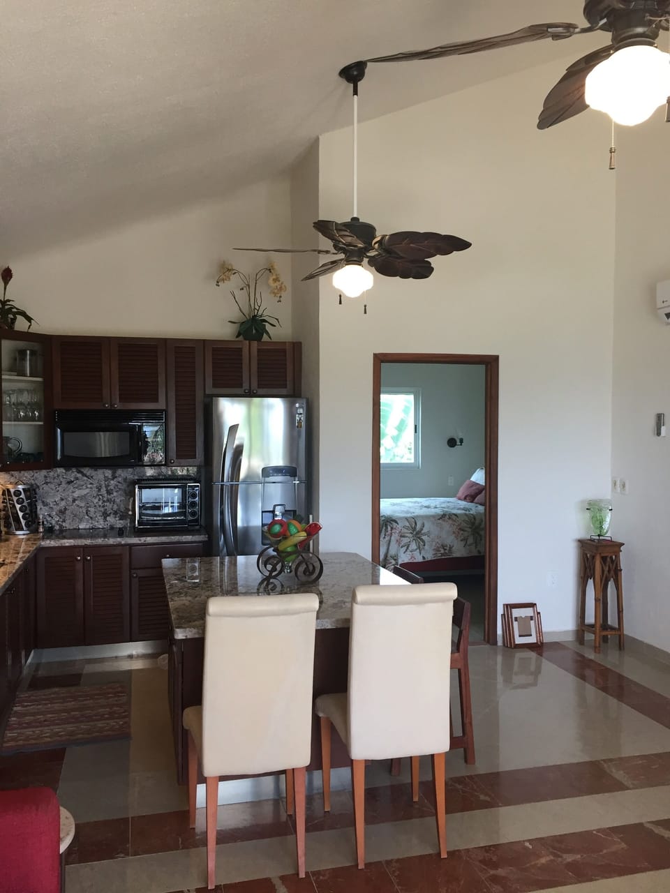 View toward guest bedroom where there are wonderful breezes and garden views.