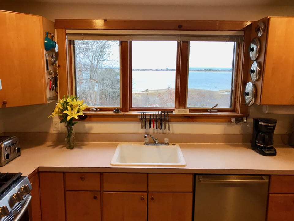 View of Lake Tashmoo & Vineyard Sound from kitchen