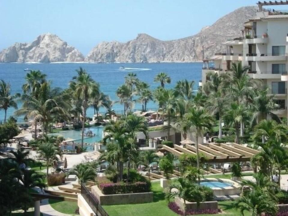 View from villa's private deck overlooking Villa La Estancia pool and beach area